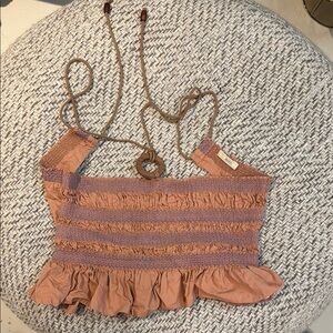 Stylish Women's Ruffled Top in Salmon and Purple